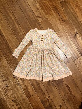 Serendipity Girls' Floral Long-Sleeve Dress in Peach and Cream